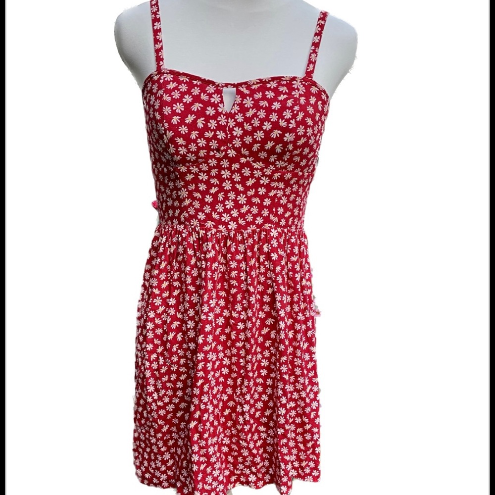 Auw Red Floral Sundress Size Medium